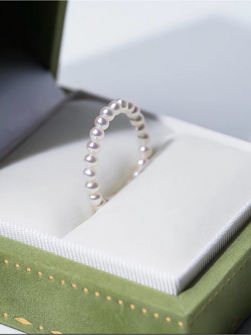 Akoya Pearl Bead Stacking Ring in White - Women's Jewelry Size 7